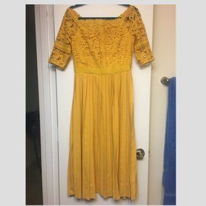 Yellow Cocktail Dress w/ Lace Shoulders - 8 Tall